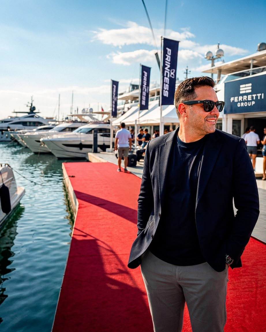 Alê Silveira representando a Internáutica Yachts no estande da Ferretti Group